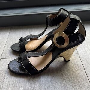 Michael Michael Kors Black Leather Sandals size 6 Wedge Heels